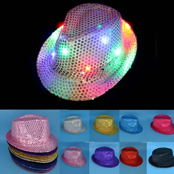 

Led Party Hats Colorful Cowboy Jazz Sequins Hats Cap Flashing Festival Cosplay Costume Hats for Adult Men Women