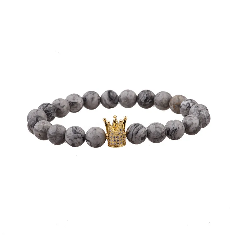 Amader дизайн пара браслетов ручной работы расстояние черный матовый и белый Cz корона король бусины из камня браслет влюбленных AB249 - Окраска металла: 249-B1