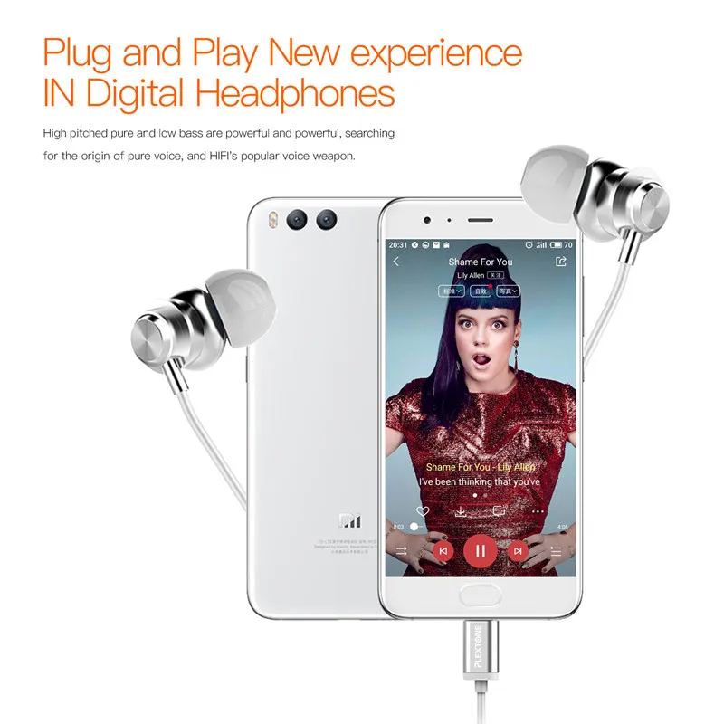 IN Ear Type C Earphone Dynamic Drive HiFi USB C Earbuds In ear Bass Metal Sport Gaming Headset with Mic for Xiaomi Huawei Letv