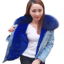 maomaokong2017 new Casual winter jacket women Holes denim jacket fur coat real raccoon fur collar aux fur thick warm Liner parka