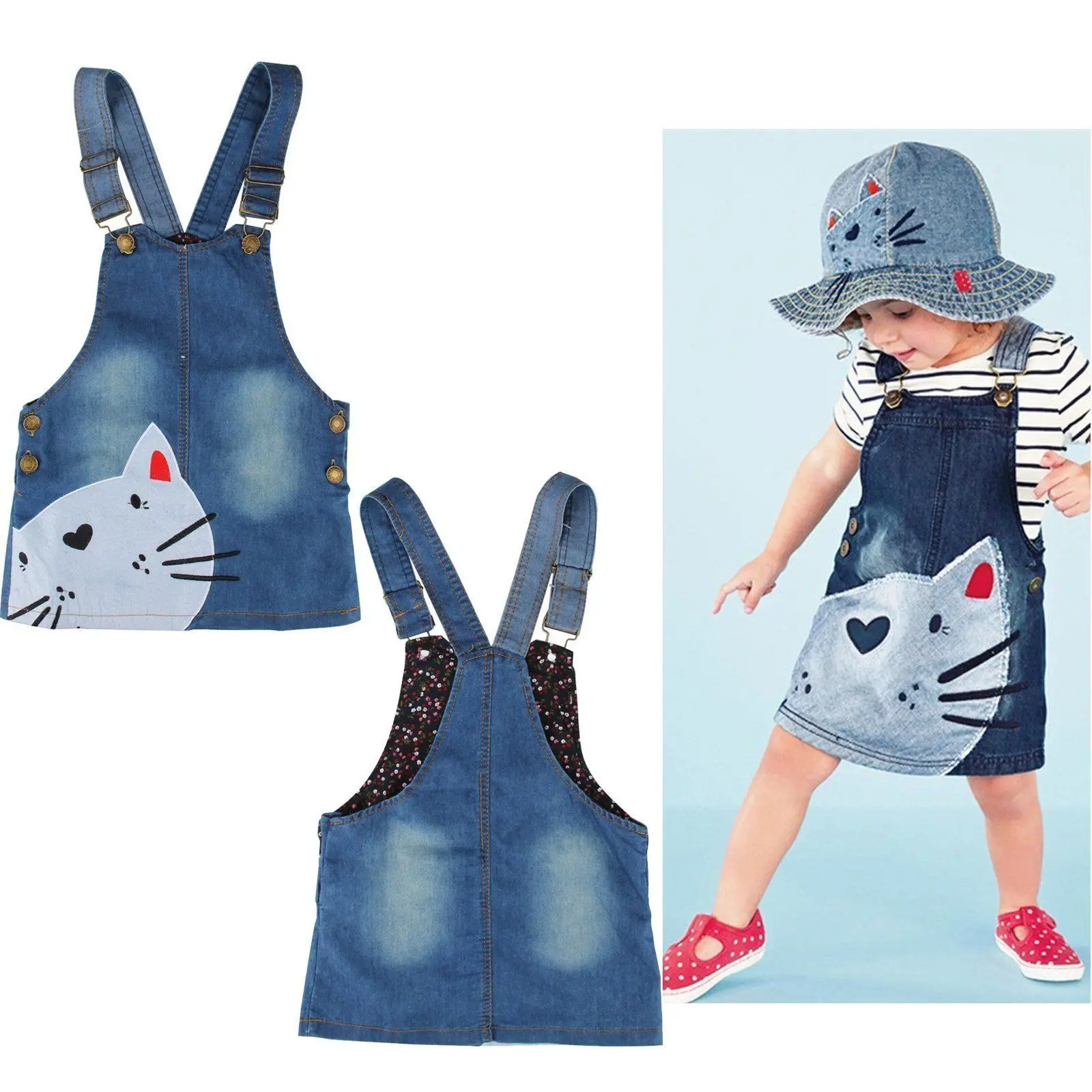 Популярное Новогоднее платье «hello kitty», 1 предмет, детское платье с рисунком кота для маленьких девочек, джинсовые комбинезоны, платья, одежда на подтяжках для детей 2-7 лет