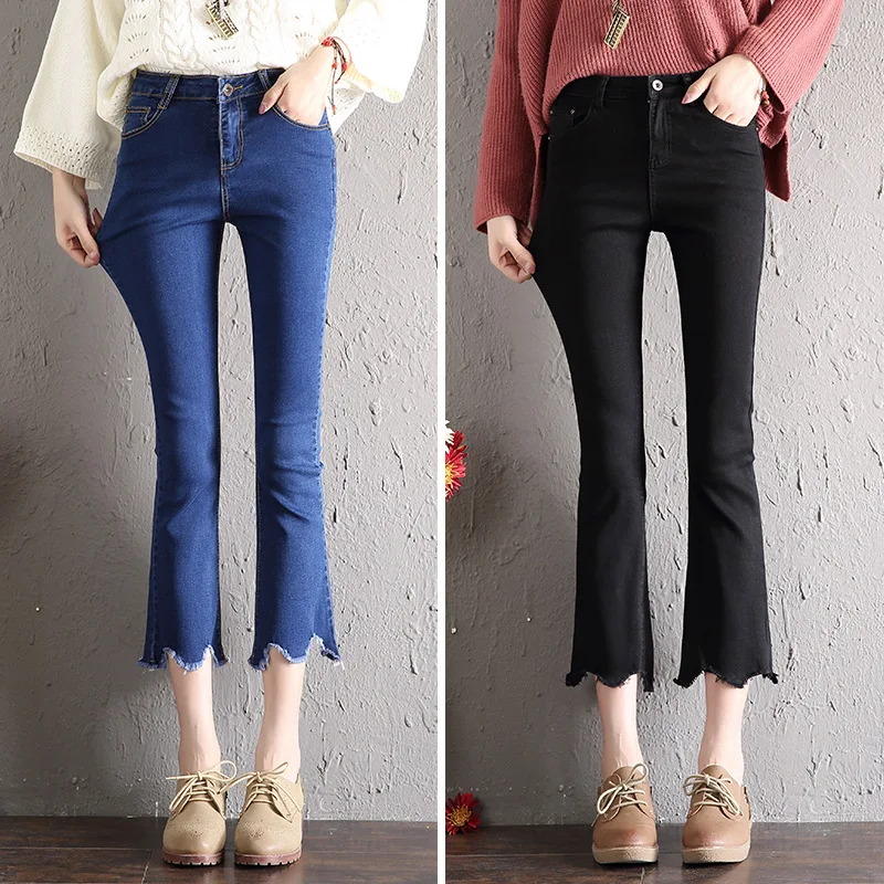 

2019 Fashion Jeans Woman Boyfriend High Waist Jeans for Women Irregular Wide Leg Blue Black Flare Jeans Plus Size