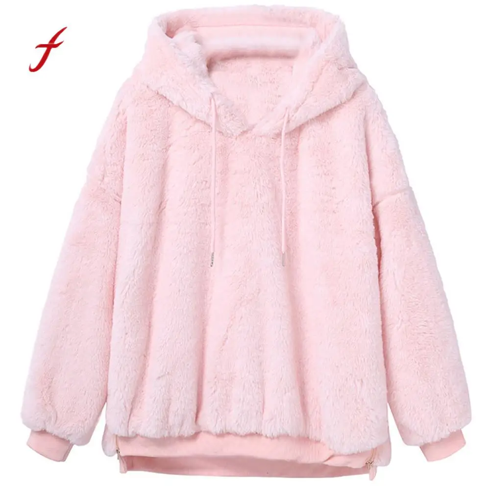 

Feitong ladies hoodies Winter Warm Fluffy Coat Fleece Fur Outerwear Sweatshirt women Coat plus size women hoodies harajuku kpop