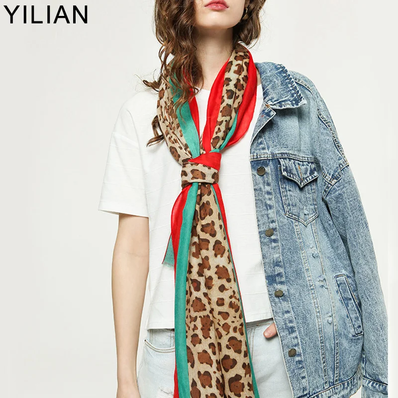

YILIAN Brand New Season Color Stripe Leopard Print Soft Stain Scarf for Women Hot sale Fashion Beach Sunscreen Shawls
