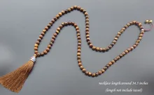 108 Ojo de Tigre piedra Natural Collar largo borla collar de mala yoga Jewelry 8mm grano