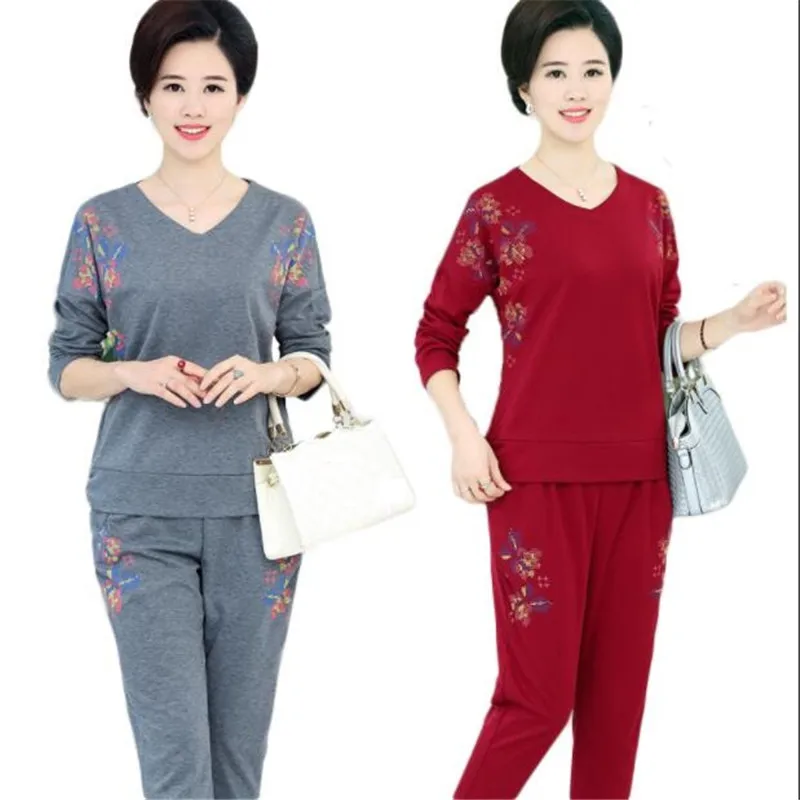 

Autumn women's casual sportswear suit loose large size two-piece spring Loose tops + pants print set G921