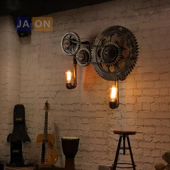 

e27 Edison Loft Industrial Wooden Gear Iron LED Lamp LED Light Wall lamp Wall Light Wall Sconce For Bar Foyer Bedroom