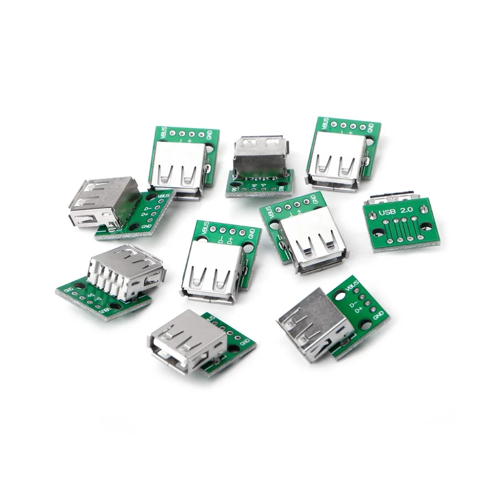 

10 Pcs USB 2.0 Female Socket to DIP 4P Adapter Connector 2.54mm Welded PCB Board Terminals Connectors