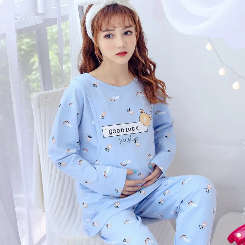 Cotton Pregnant Woman Pajamas Maternal Confinement Postpartum Go Out Nurse Clothes Home Furnishing wear long Sleeve sleepwear Cotton Pregnant Woman Pajamas Maternal Confinement Postpartum Go Out Nurse Clothes Home Furnishing wear long Sleeve sleepwear