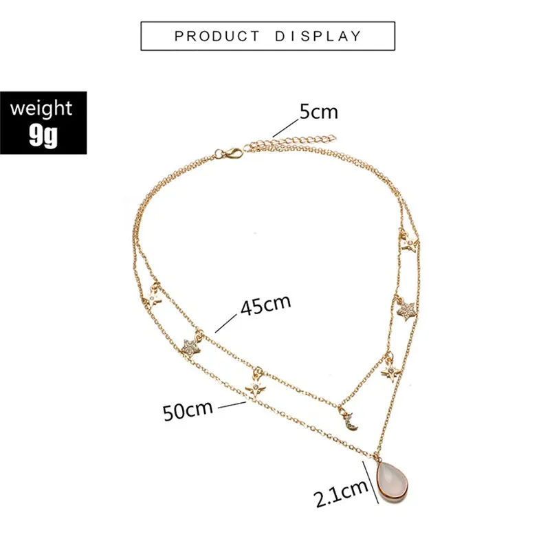 Fashion Simple Round Diamond Necklace Multi-layer Alloy Chain Clavicle Chain elliptical imitation gemstone necklace F13 (4)