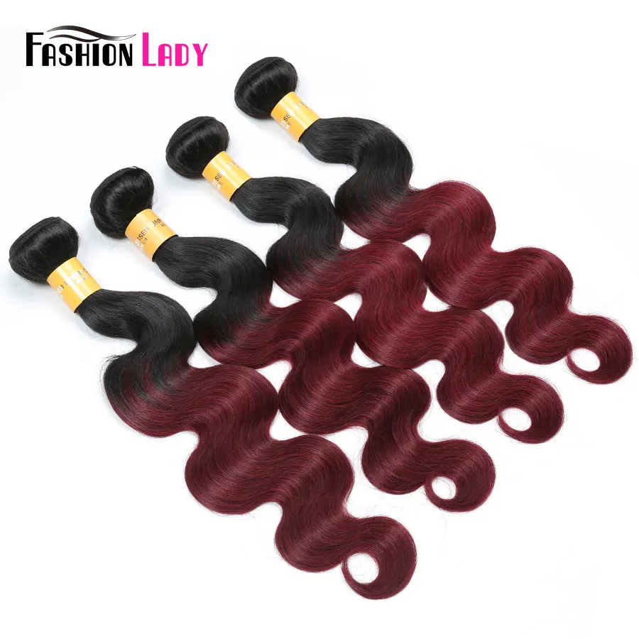Fashion Lady Brazilian Hair Weave Bundles Ombre 1b/99j Red Body Wave Bundles 4Pcs 1b/99j Human Hair Weave Bundles non-Remy