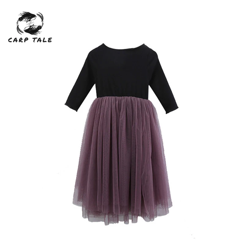 

Girls Dresses 2019 Spring New Solid Color Stitching Two Children's Gauze Girls Dresses Long Sleeve Cute Baby Girl Apparel