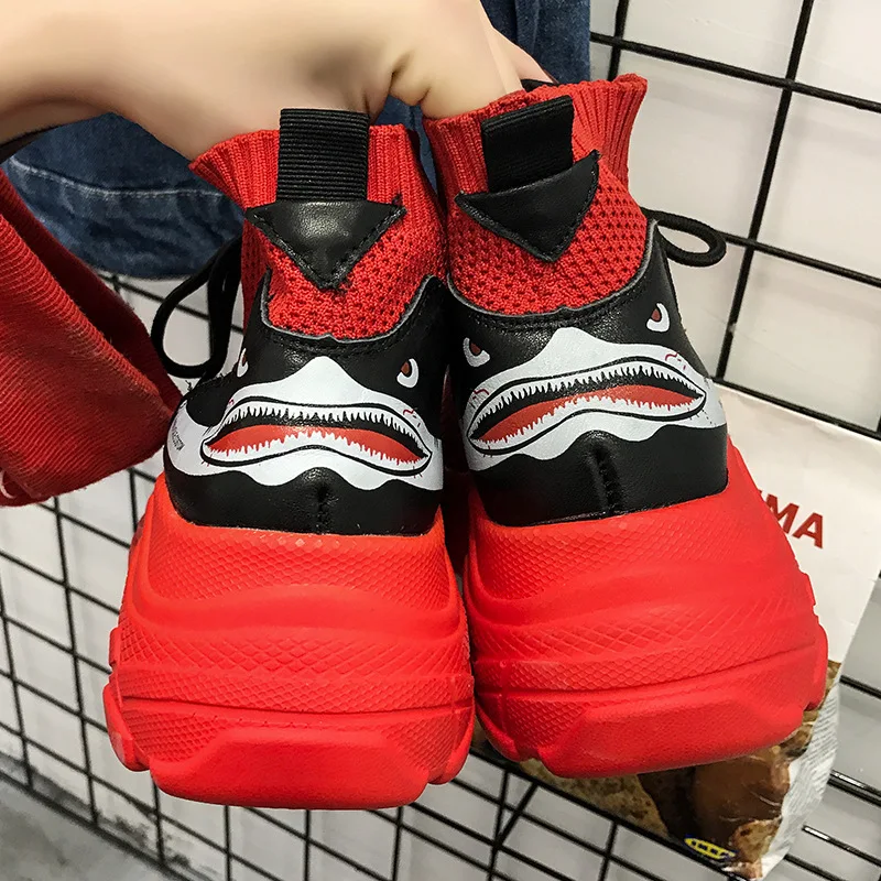 SWYIVY Women Sneakers Platform Summer Mesh Breathable 2018 Shark Female Casual Shoes Comfortable Sock Shoes Woman Sneakers Red