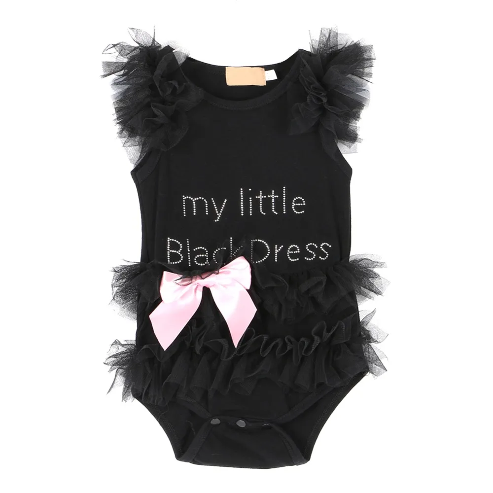 

Kids Baby Girls Embroidered Letter Printed Romper My Little Black Dress Romper Jumpsuit 0-18M