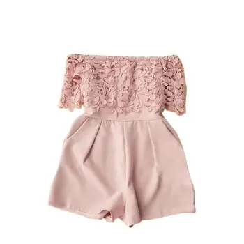 

Elegant Lace Patchwork Red Short Jumpsuit Women Casual Loose Wide Leg Playsuits Female Summer Off Shoulde Sexy Club Party Romper