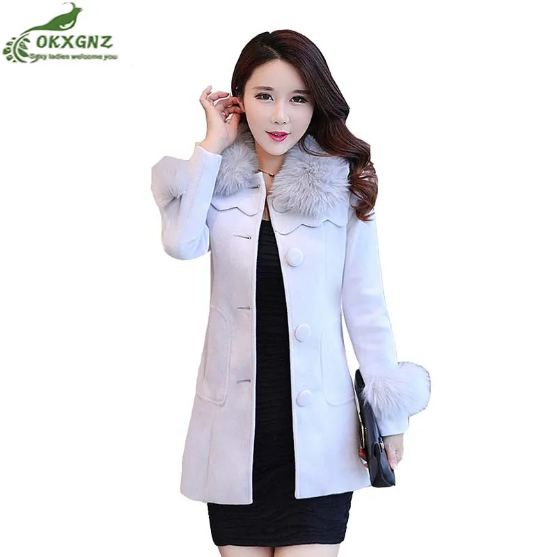 Autumn winter new woolen Outerwear female medium long