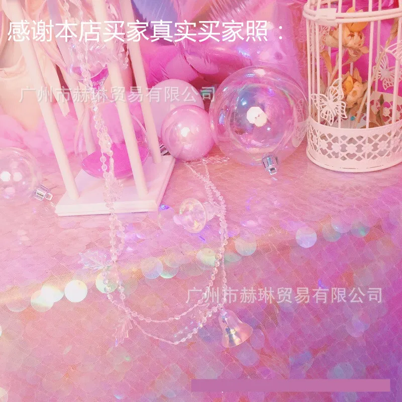 Iridescent Sequin Party Tablecloth Glitter Fabric Party Backdrops For Wedding Christmas Baby Shower Mermaid Unicorn Decor PT58 (7)