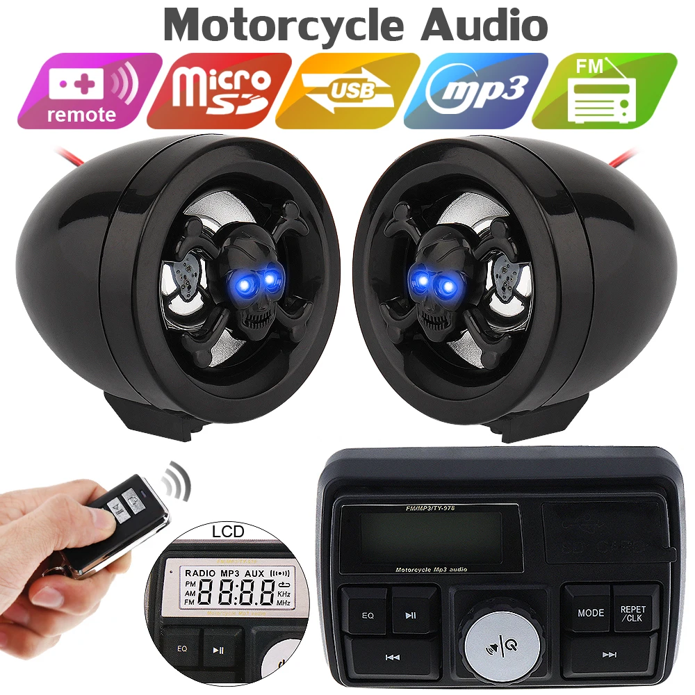 

12V Motorcycle Audio Sound System Stereo Speakers FM Radio MP3 Music Player Scooter ATV Remote Control Alarm Speaker Scooter