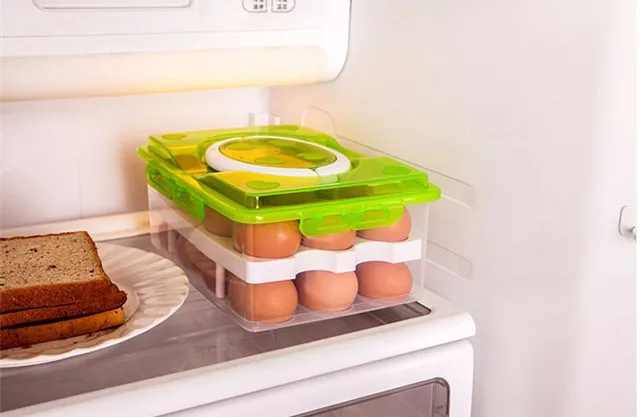 24 Grid Bilayer Egg Storage Box Food Container Keep Eggs Fresh Organizer Kitchen Supplies