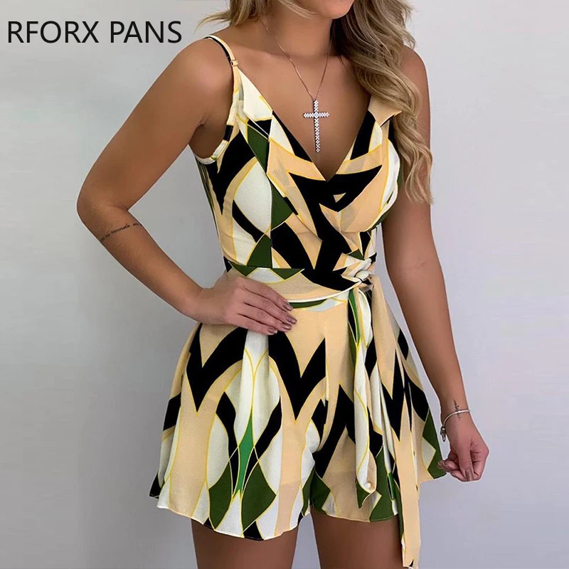 

Geo Print Spaghetti Strap Belted Romper Casual Look For Women 2019