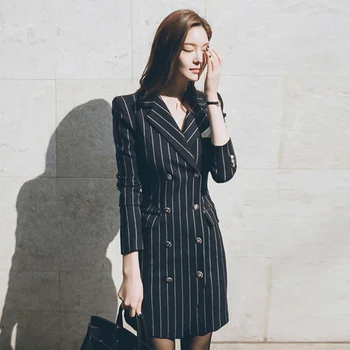 

2019 autumn new fashion striped trench coats elegant ladies Double Breasted slim long tops gx1065 drop shipping