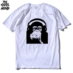 COOLMIND MU0217A Повседневная футболка с коротким рукавом из 100% хлопка в стиле панк-рок Мужская футболка с круглым вырезом и принтом обезьяны