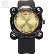 AGENTX Yellow Square Dial X Design Screw Analog Black Silicon Rubber Steel Buckle Gift Box Mens