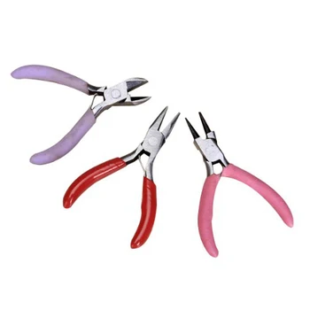

3Pcs Mini Jewelry-Making Pliers Set, Includes A Chain Nose Plier, A Diagonal Cutter and A Round Nose Plier--Random Color