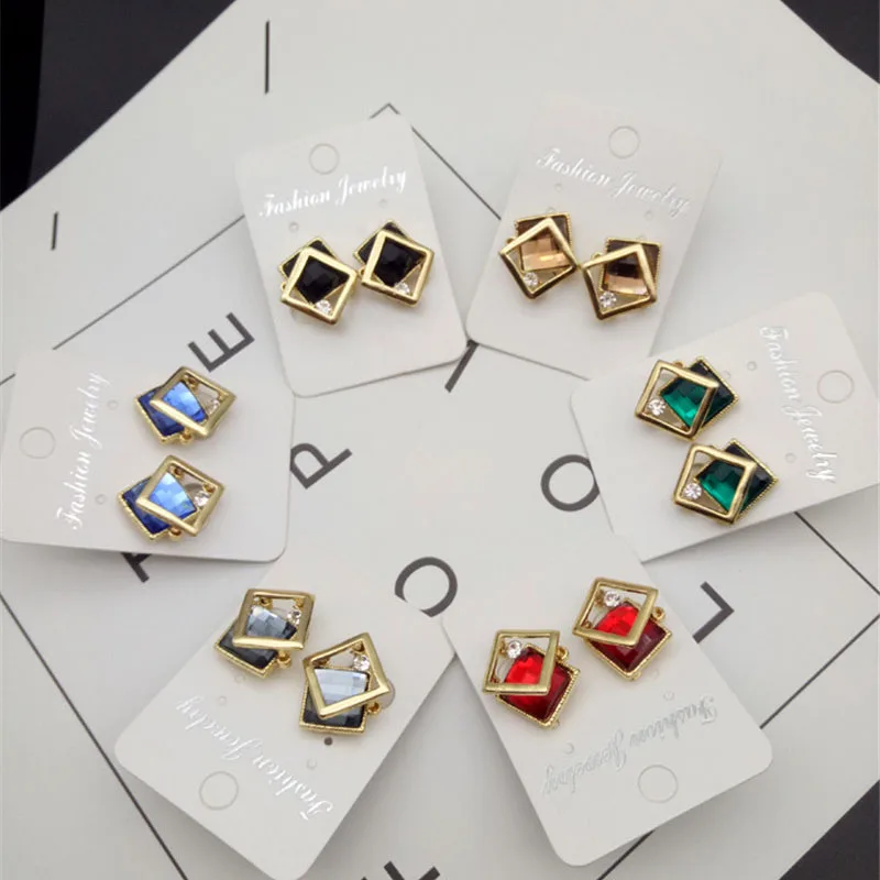 Movie star gold plated square shape imported crystal earrings  (7)