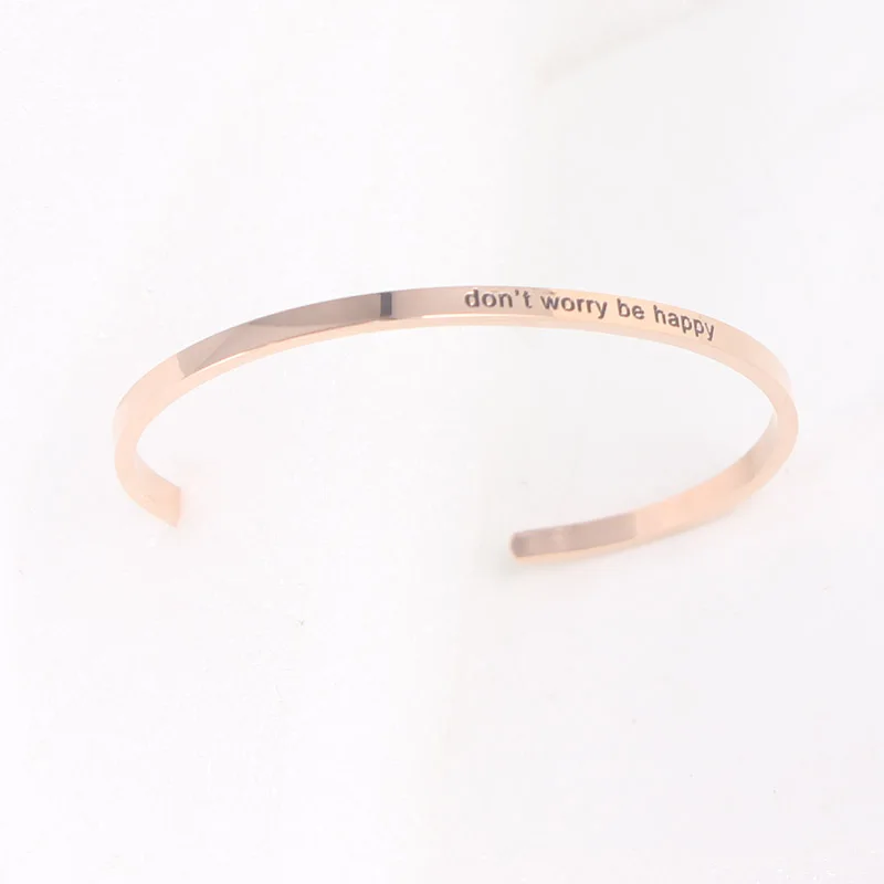 

Don't worry be happy Mantra Bracelets 316L Stainless Steel Open Cuff Bangle Fashion Women Female Inspirational Jewelry Bracelet