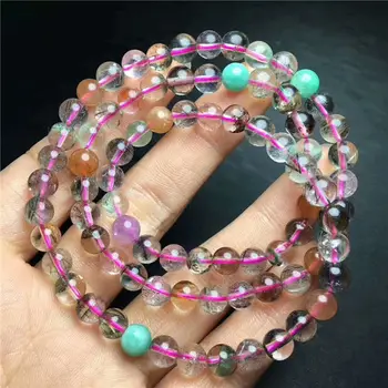 

FREE SHIPPING 3ROWS Natural Multi-Color Titanium Rutilated Quart Beads Bracelet AAA 6.6mm