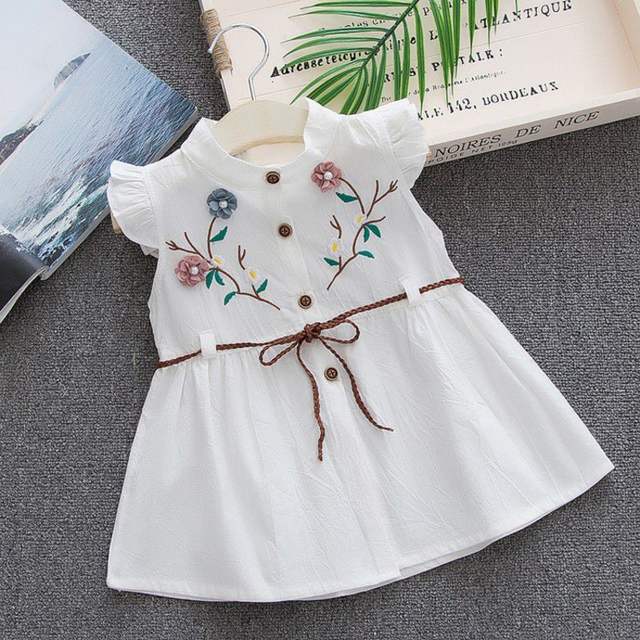 WEIXINBUY Summer princess dress Cotton baby girl embroidered peach vest dress 1-4Y High Quality baby girl infant dress