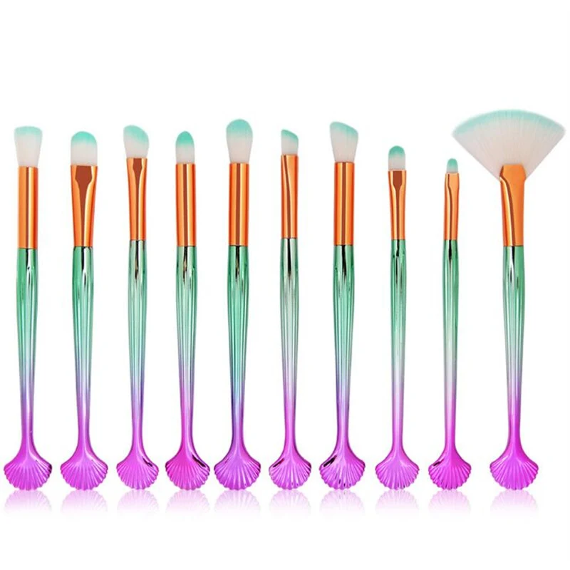 Небесно-голубой New Colorful plating 10pcs Women Makeup brush set High Quality Soft Wool Fiber Professional Makeup Artist Brush Tool Kit - Handle Color: Небесно-голубой