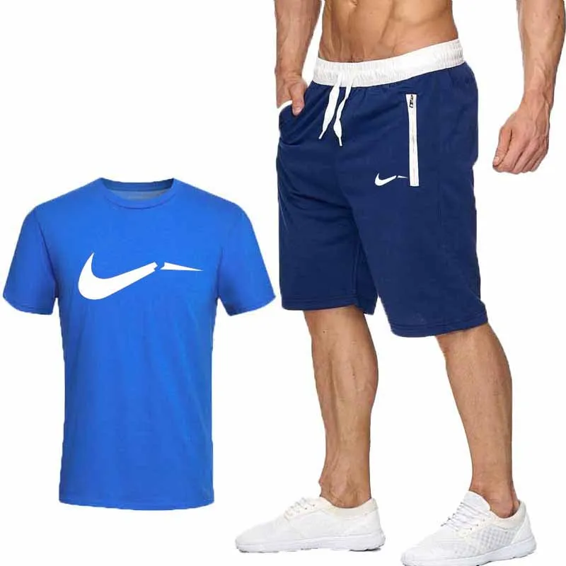 

New Men suit Summer Sportswear t-shirt set shorts +t-shirt chandal hombre Contrast color Short sleeve Men shorts tracksuit men