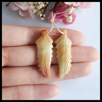 

Wholesale Semi-precious stones Jewelry accessories Natural Amazonite carved Feather Earring set,39x14x4mm,6.3g