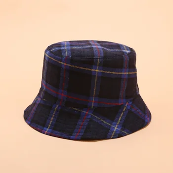 

Cotton Double sided Plaid Bucket Hat Fisherman Hat outdoor travel hat Sun Cap Hats for Women 04