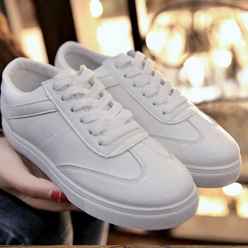 

Women Casual Shoes 2019 New Women Sneakers Fashion Breathable PU Leather Platform White Women Shoes Soft Footwears