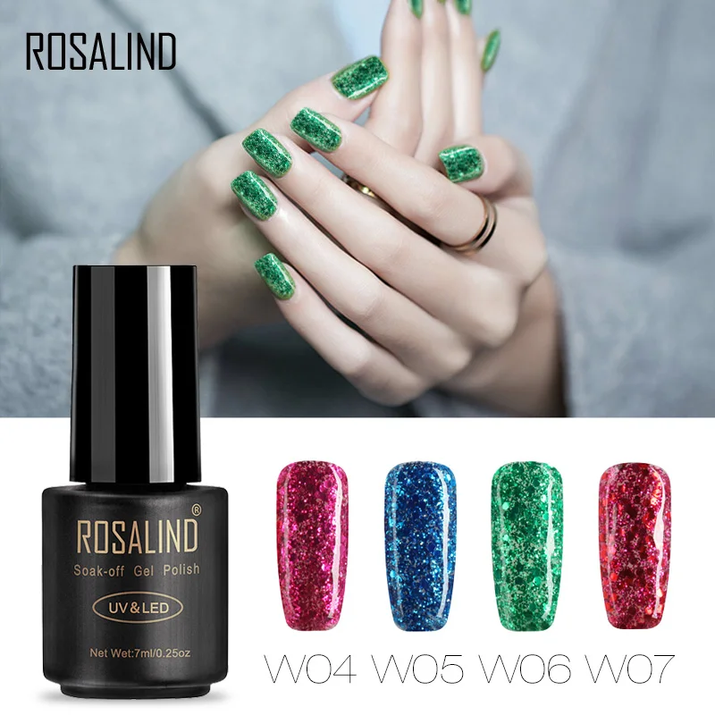 

ROSALIND Gel 1S Nail Polish 7 ML Diamant Glitter W01-50 Series Nail Gel Polish Semi Permanent UV Soak off Gel Lacquer