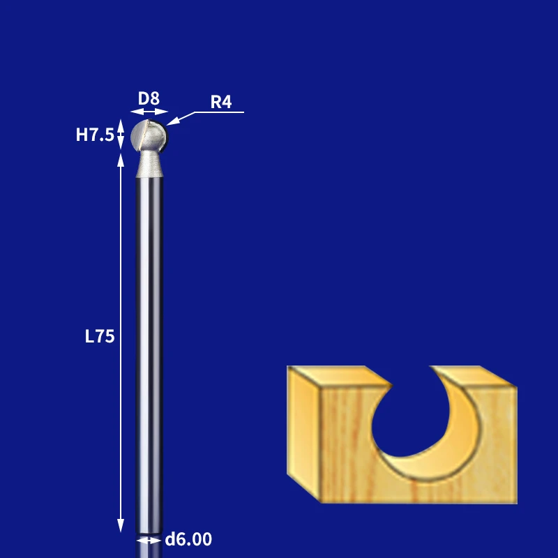 1 шт- ЧПУ твердосплавный деревообрабатывающий фрезерный станок, деревянный шар ножа таблетки, дерево корень гравировки чайный стол фрезерный - Длина режущей кромки: L 6mm x 8mm