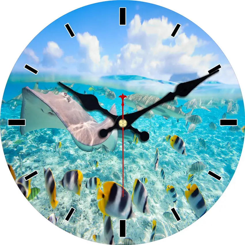 WONZOM абстрактный слон современный стиль деревянные картонные часы, круглые Настенные часы для домашнего декора гостиной не тикающий звук - Цвет: Fish Wall Clock 14