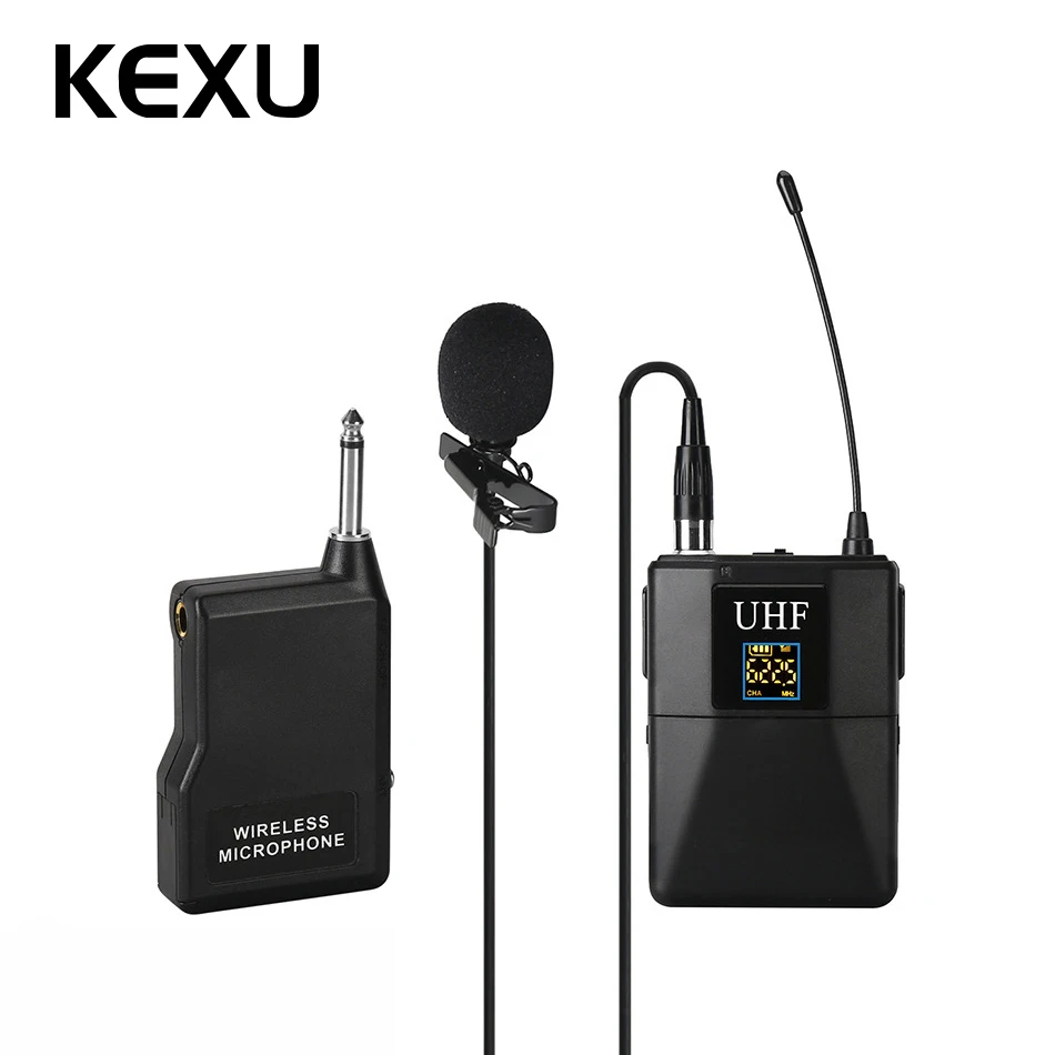 

KEXU Professional UHF Wireless Microphone System Lavalier Lapel Mic Receiver + Transmitter for Camcorder Recorder Microphone