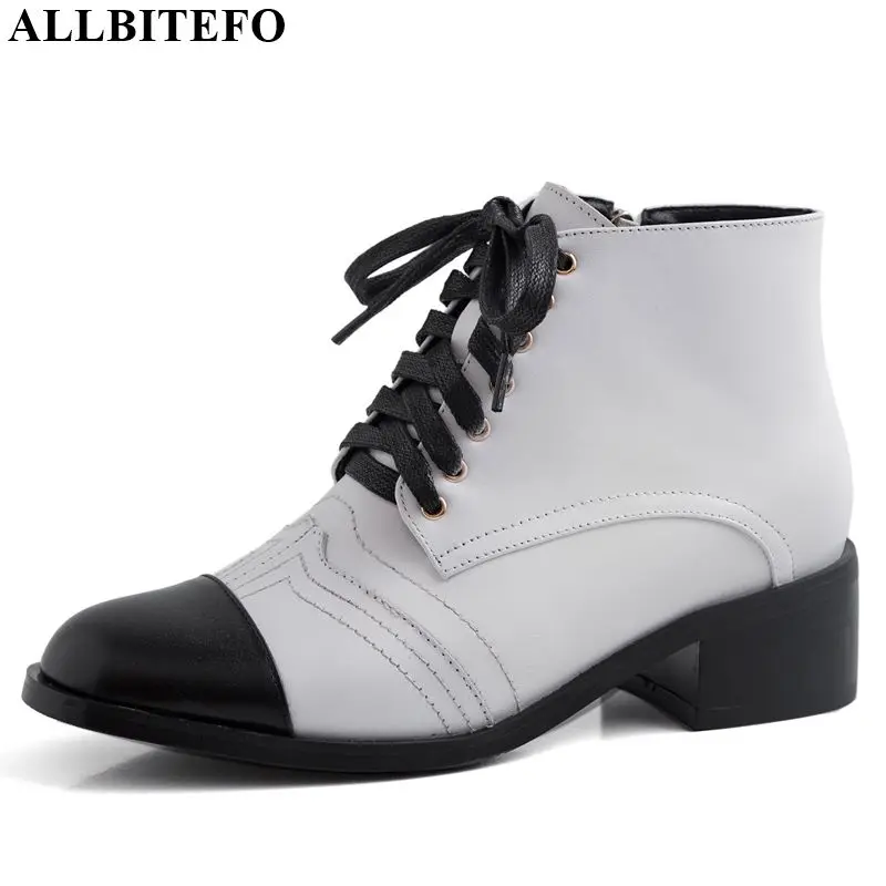 

ALLBITEFO real genuine leather women boots comfortable breathable Autumn Winter mixed colors ankle boots fashion boots