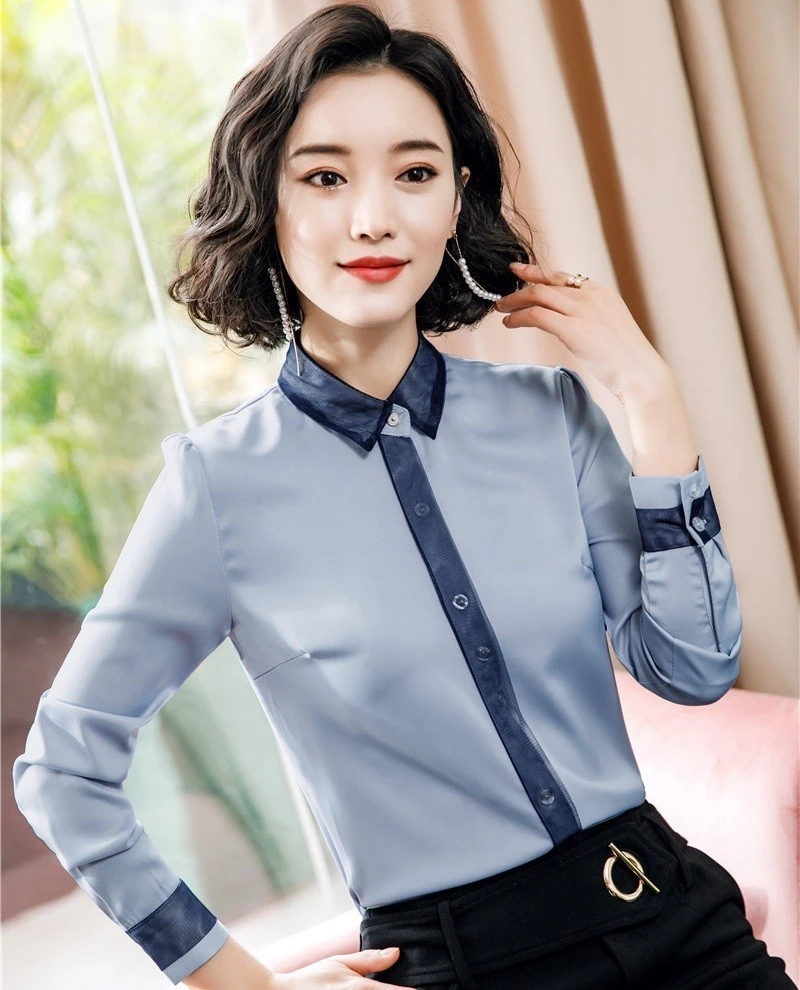 Blusa Formal elegante de manga larga mujer, camisa de trabajo de negocios, color gris, estilo OL|Blusas y camisas| - AliExpress