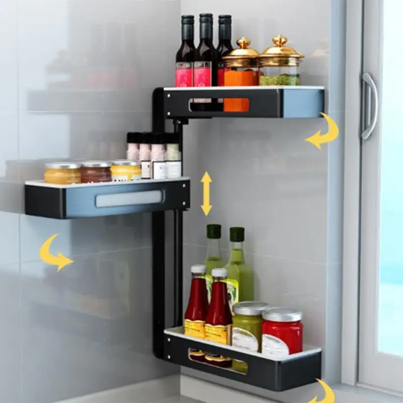 

ABLA Space Aluminum Kitchen Rack Holders Punch-Free Rotatable 2-Layer Wall Hanging Seasoning Rack Bathroom Shower Multifunctio