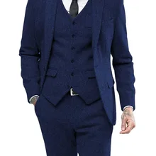 Королевский синий мужской костюм из 3 предметов формальный деловой лацкан с тупым отворотом елочка смокинги друзей жениха для свадьбы(Блейзер+ жилет+ брюки