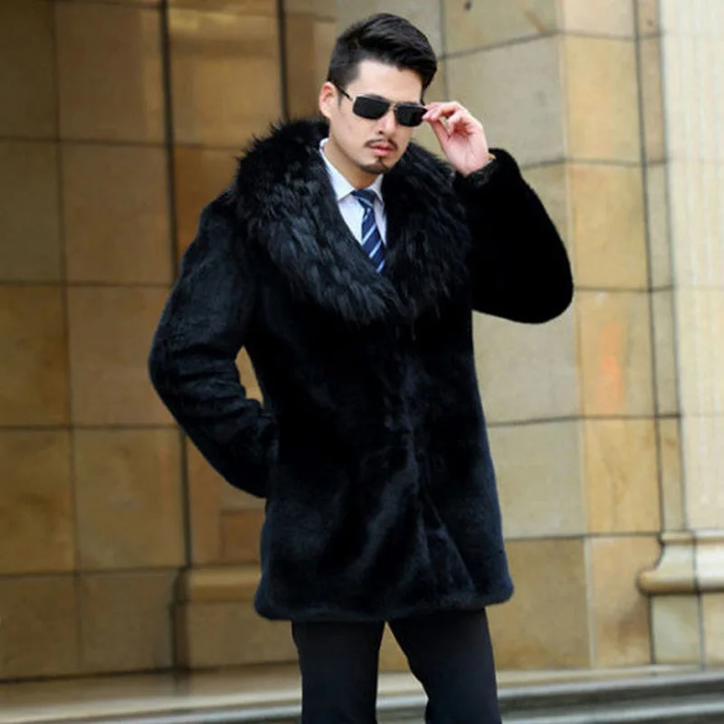 Новая пушистая мужская кожаная куртка с длинным рукавом, утолщенные пальто из искусственного меха норки с меховым воротником, большие размеры, верхняя одежда из искусственного меха XL642