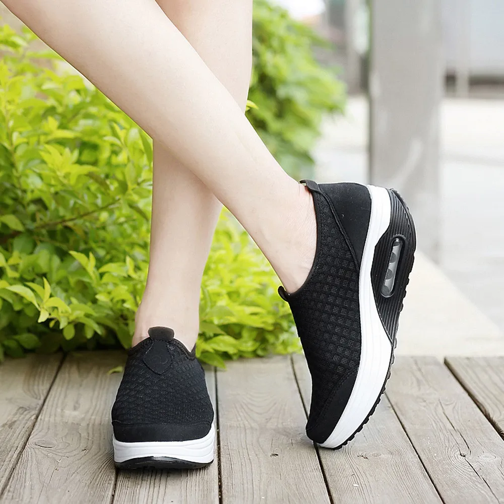 Обувь на платформе-танкетке; женская уличная сетчатая тканевая дышащая обувь для фитнеса; женская обувь на толстой подошве с воздушной подушкой