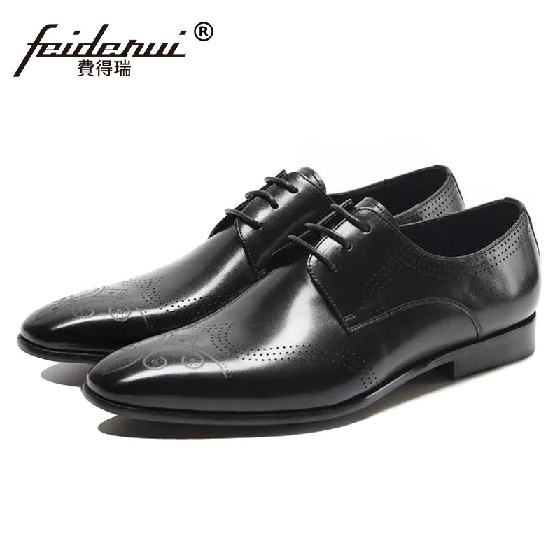 

Luxury Summer Style Man Formal Dress Shoes Genuine Leather Carved Breathable Oxfords Round Toe Derby Men's Brogue Flats SS256