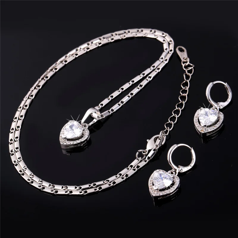 Женский Свадебный комплект из колье и сердца с фианитом|earring necklace set|heart jewelry setsjewelry