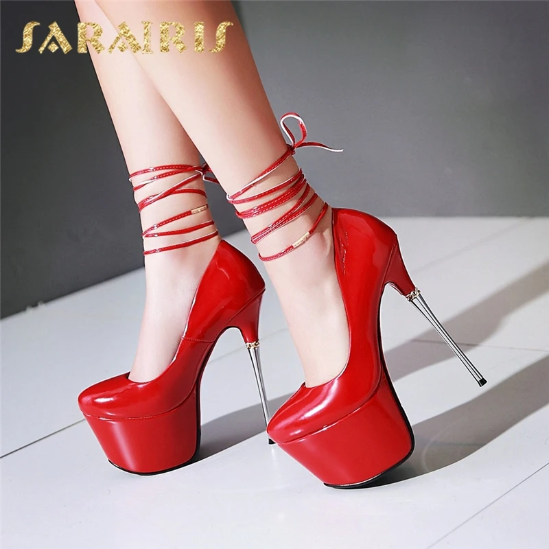 

SARAIRIS 2018 Large Sizes 32-43 Spring Summer Party Shoes Women 7 Colors Sexy 16cm Thin High Heels Fashion Red Pumps Shoes